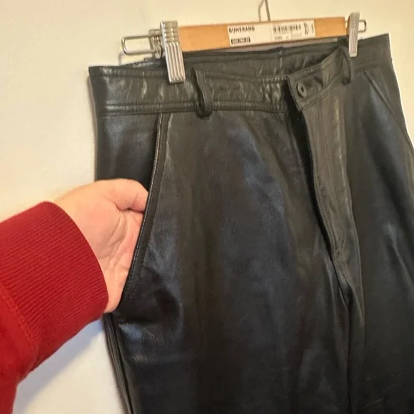 Vintage Danier Black Leather Pants Moto Bikercore Straight Leg 34” High Rise - Picture 5 of 15